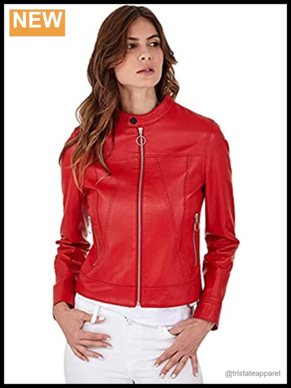 Women's Real Leather Motorcycle Bomber Biker Jacket with Zipper Pockets Winter